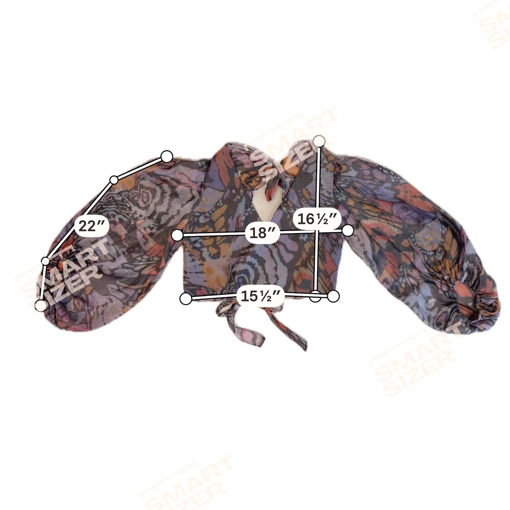 Hutch Hart Butterfly Print Open Back Crop Top Balloon Sleeve Purple Orange L - Picture 8 of 11